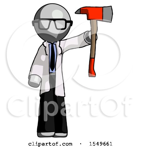 Gray Doctor Scientist Man Holding up Red Firefighter's Ax by Leo Blanchette