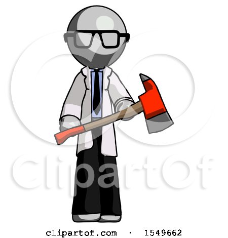 Gray Doctor Scientist Man Holding Red Fire Fighter's Ax by Leo Blanchette