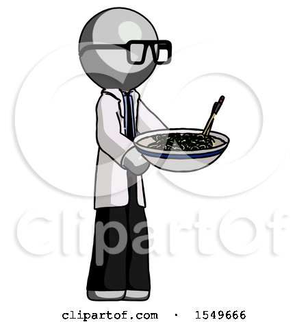 Gray Doctor Scientist Man Holding Noodles Offering to Viewer by Leo Blanchette