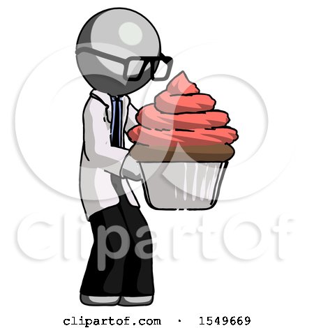 Gray Doctor Scientist Man Holding Large Cupcake Ready to Eat or Serve by Leo Blanchette