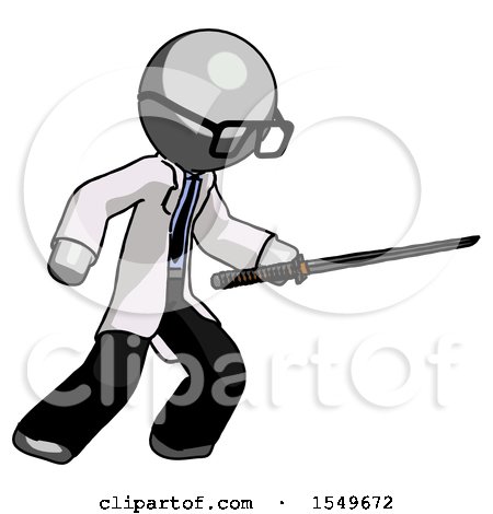 Gray Doctor Scientist Man Stabbing with Ninja Sword Katana by Leo Blanchette