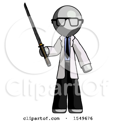 Gray Doctor Scientist Man Standing up with Ninja Sword Katana by Leo Blanchette