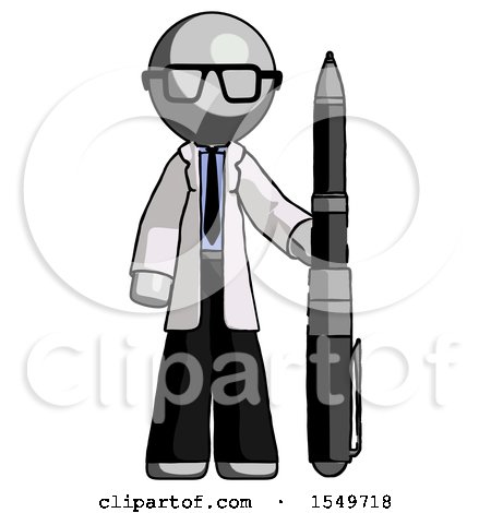 Gray Doctor Scientist Man Holding Large Pen by Leo Blanchette