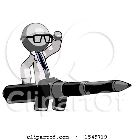 Gray Doctor Scientist Man Riding a Pen like a Giant Rocket by Leo Blanchette