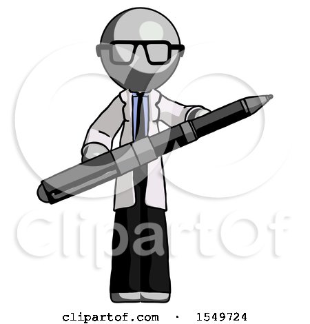 Gray Doctor Scientist Man Posing Confidently with Giant Pen by Leo Blanchette