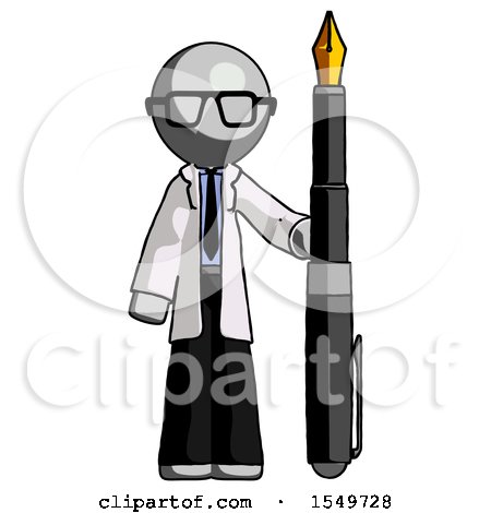 Gray Doctor Scientist Man Holding Giant Calligraphy Pen by Leo Blanchette