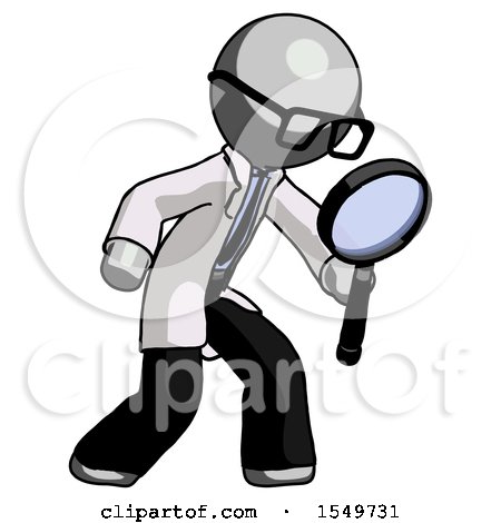 Gray Doctor Scientist Man Inspecting with Large Magnifying Glass Right by Leo Blanchette
