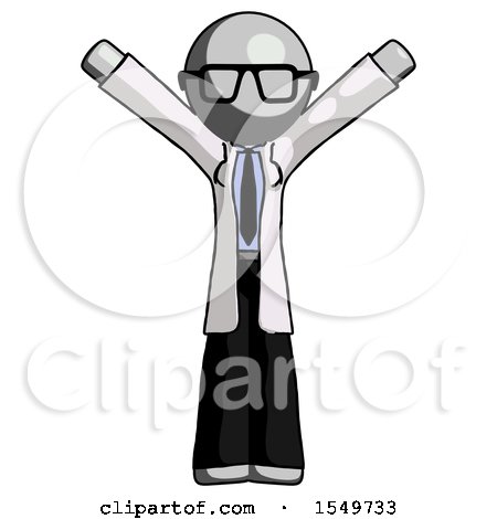 Gray Doctor Scientist Man with Arms out Joyfully by Leo Blanchette