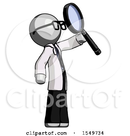 Gray Doctor Scientist Man Inspecting with Large Magnifying Glass Facing up by Leo Blanchette