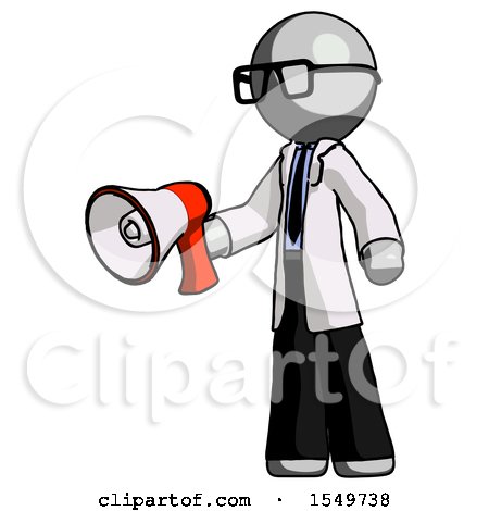 Gray Doctor Scientist Man Holding Megaphone Bullhorn Facing Right by Leo Blanchette