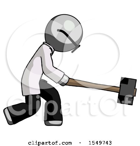 Gray Doctor Scientist Man Hitting with Sledgehammer, or Smashing Something by Leo Blanchette