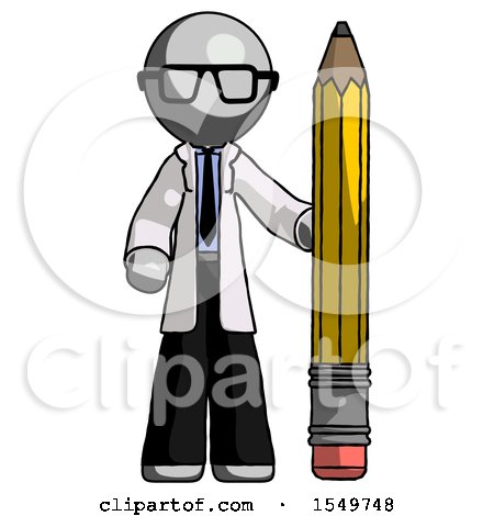 Gray Doctor Scientist Man with Large Pencil Standing Ready to Write by Leo Blanchette
