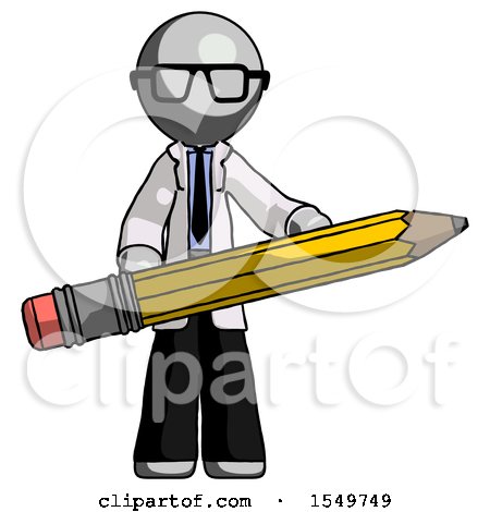 Gray Doctor Scientist Man Writer or Blogger Holding Large Pencil by Leo Blanchette
