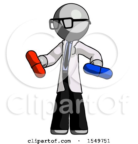 Gray Doctor Scientist Man Red Pill or Blue Pill Concept by Leo Blanchette