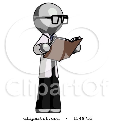 Gray Doctor Scientist Man Reading Book While Standing up Facing Away by Leo Blanchette