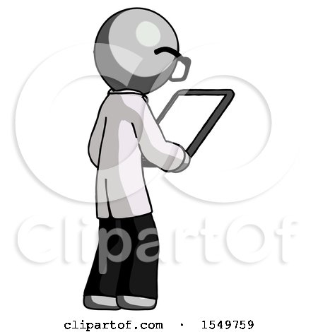 Gray Doctor Scientist Man Looking at Tablet Device Computer Facing Away by Leo Blanchette