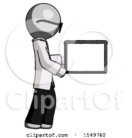 Gray Doctor Scientist Man Show Tablet Device Computer to Viewer, Blank Area by Leo Blanchette