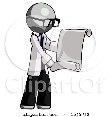 Gray Doctor Scientist Man Holding Blueprints or Scroll by Leo Blanchette