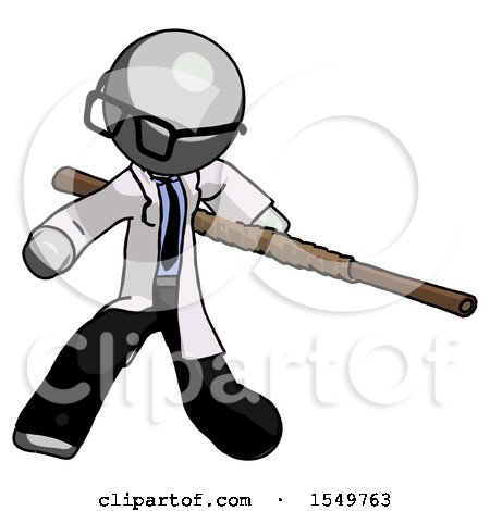 Gray Doctor Scientist Man Bo Staff Action Hero Kung Fu Pose by Leo Blanchette
