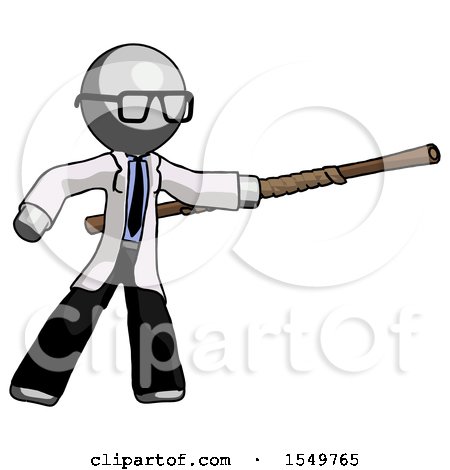 Gray Doctor Scientist Man Bo Staff Pointing Right Kung Fu Pose by Leo Blanchette