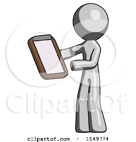 Gray Design Mascot Man Reviewing Stuff on Clipboard by Leo Blanchette