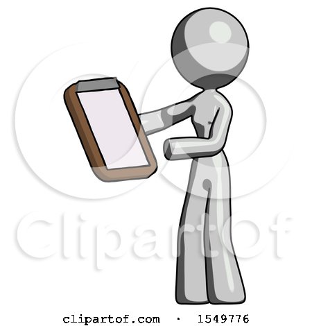 Gray Design Mascot Woman Reviewing Stuff on Clipboard by Leo Blanchette
