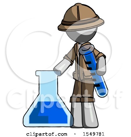 Gray Explorer Ranger Man Holding Test Tube Beside Beaker or Flask by Leo Blanchette