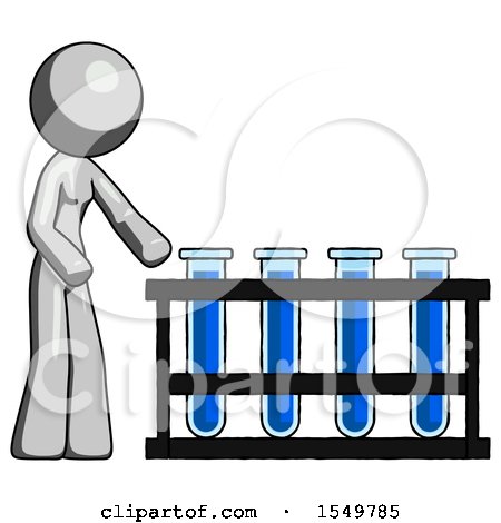Gray Design Mascot Woman Using Test Tubes or Vials on Rack by Leo Blanchette