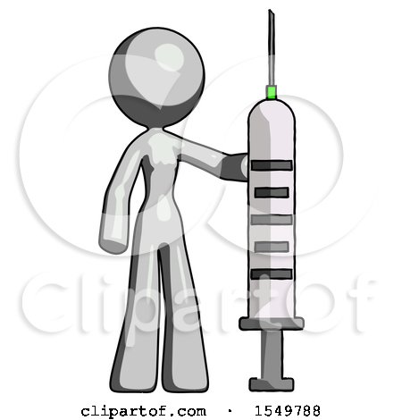Gray Design Mascot Woman Holding Large Syringe by Leo Blanchette