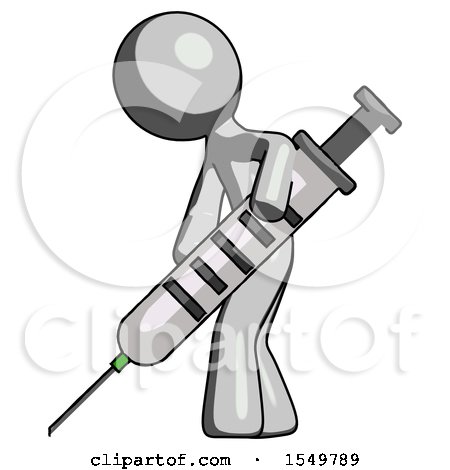 Gray Design Mascot Man Using Syringe Giving Injection by Leo Blanchette