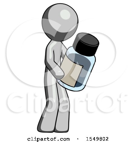 Gray Design Mascot Man Holding Glass Medicine Bottle by Leo Blanchette