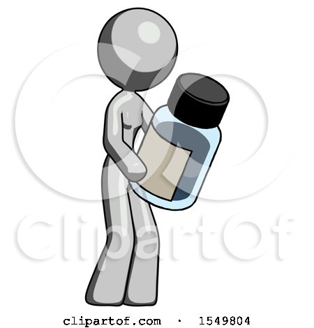Gray Design Mascot Woman Holding Glass Medicine Bottle by Leo Blanchette