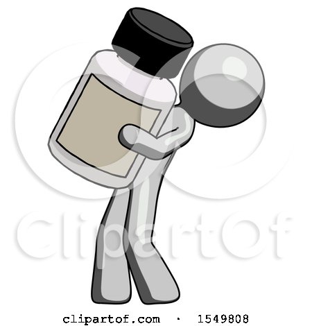 Gray Design Mascot Man Holding Large White Medicine Bottle by Leo Blanchette