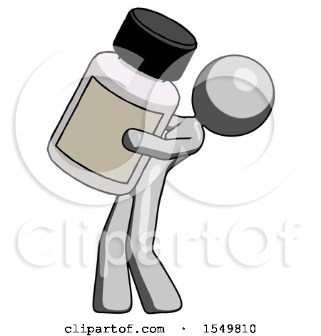 Gray Design Mascot Woman Holding Large White Medicine Bottle by Leo Blanchette