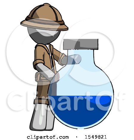 Gray Explorer Ranger Man Standing Beside Large Round Flask or Beaker by Leo Blanchette