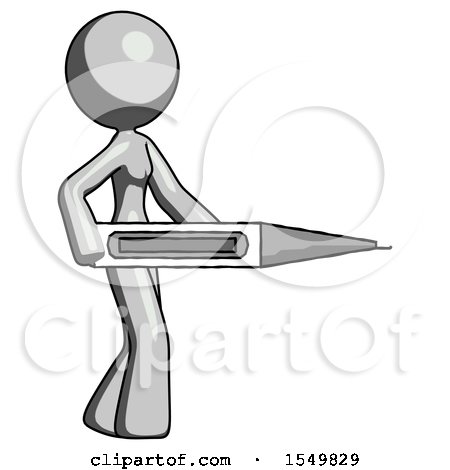 Gray Design Mascot Woman Walking with Large Thermometer by Leo Blanchette