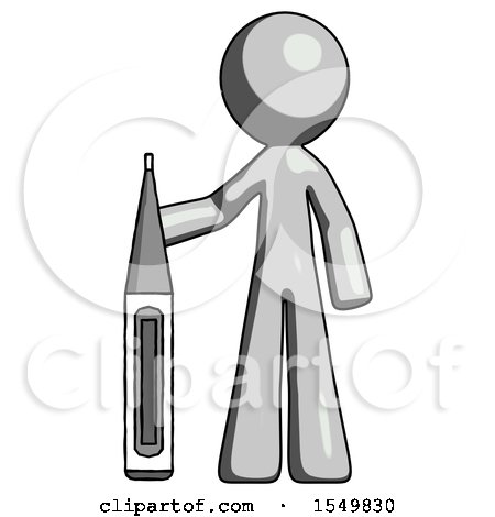 Gray Design Mascot Man Standing with Large Thermometer by Leo Blanchette