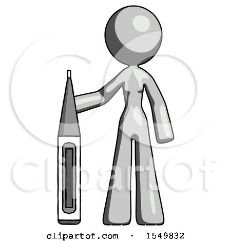 Gray Design Mascot Woman Standing with Large Thermometer by Leo Blanchette