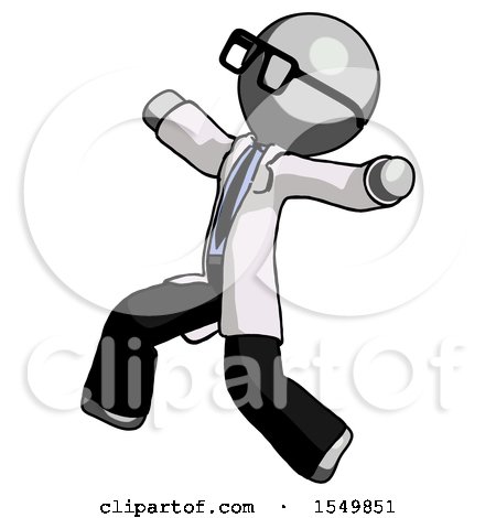 Gray Doctor Scientist Man Running Away in Hysterical Panic Direction Left by Leo Blanchette