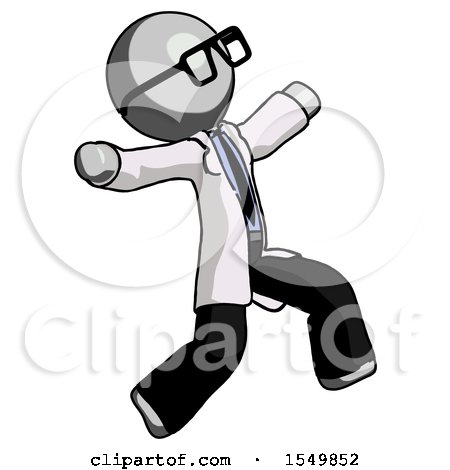 Gray Doctor Scientist Man Running Away in Hysterical Panic Direction Right by Leo Blanchette