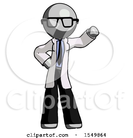 Gray Doctor Scientist Man Waving Left Arm with Hand on Hip by Leo Blanchette