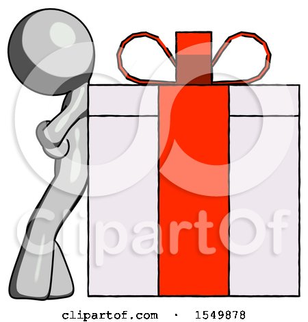 Gray Design Mascot Man Gift Concept - Leaning Against Large Present by Leo Blanchette