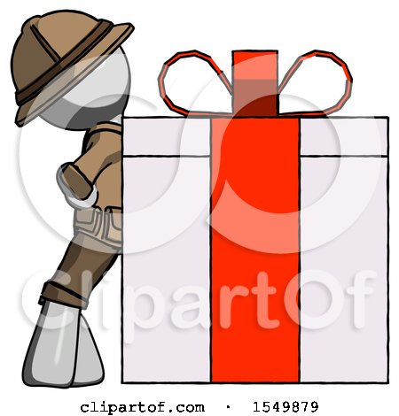 Gray Explorer Ranger Man Gift Concept - Leaning Against Large Present by Leo Blanchette