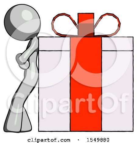 Gray Design Mascot Woman Gift Concept - Leaning Against Large Present by Leo Blanchette