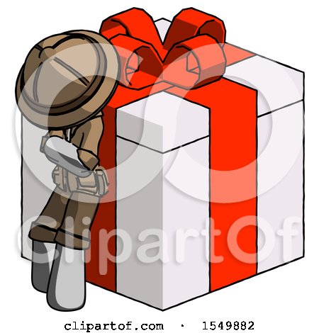 Gray Explorer Ranger Man Leaning on Gift with Red Bow Angle View by Leo Blanchette