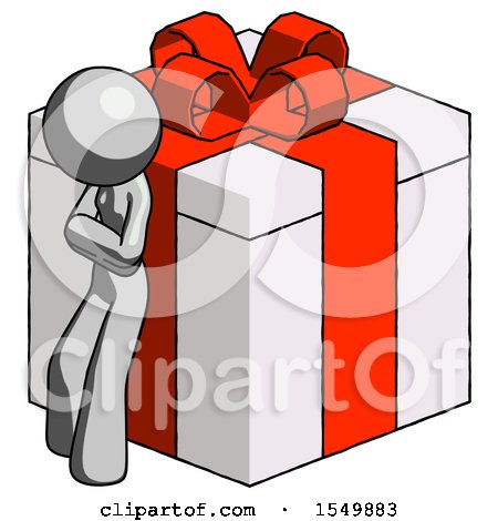 Gray Design Mascot Woman Leaning on Gift with Red Bow Angle View by Leo Blanchette