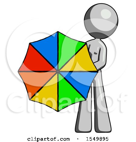 Gray Design Mascot Woman Holding Rainbow Umbrella out to Viewer by Leo Blanchette