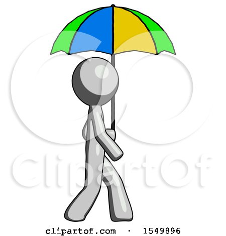 Gray Design Mascot Man Walking with Colored Umbrella by Leo Blanchette