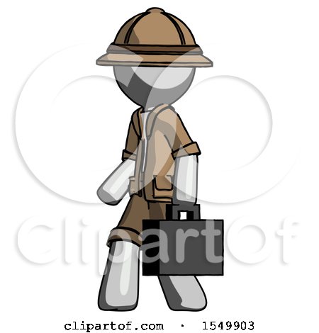 Gray Explorer Ranger Man Walking with Briefcase to the Left by Leo Blanchette