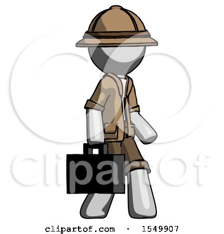 Gray Explorer Ranger Man Walking with Briefcase to the Right by Leo Blanchette